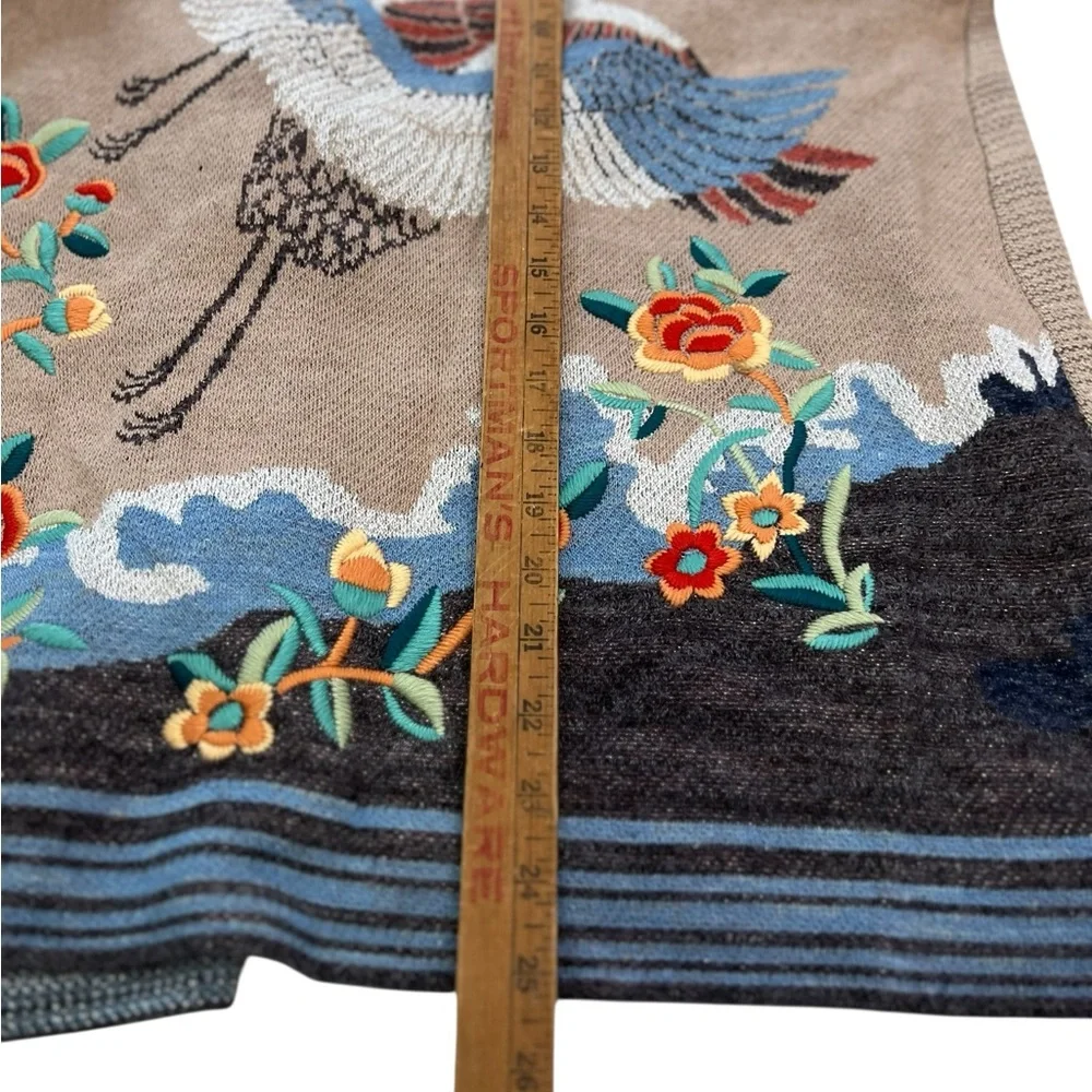 Anthropologie HWR Rare Embroidered Crane Wool Blend Kimono Cardigan XS - Picture 11 of 11